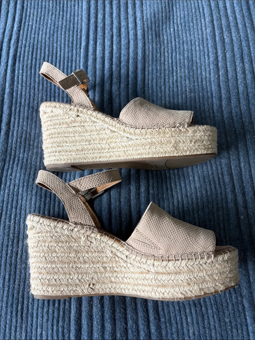 Franco Sarto Beige Textured Espadrille Wedge Sandals